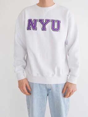 Vintage Russell Athletic White Purple NY Spellout Logo Crewneck Sweatshirt L